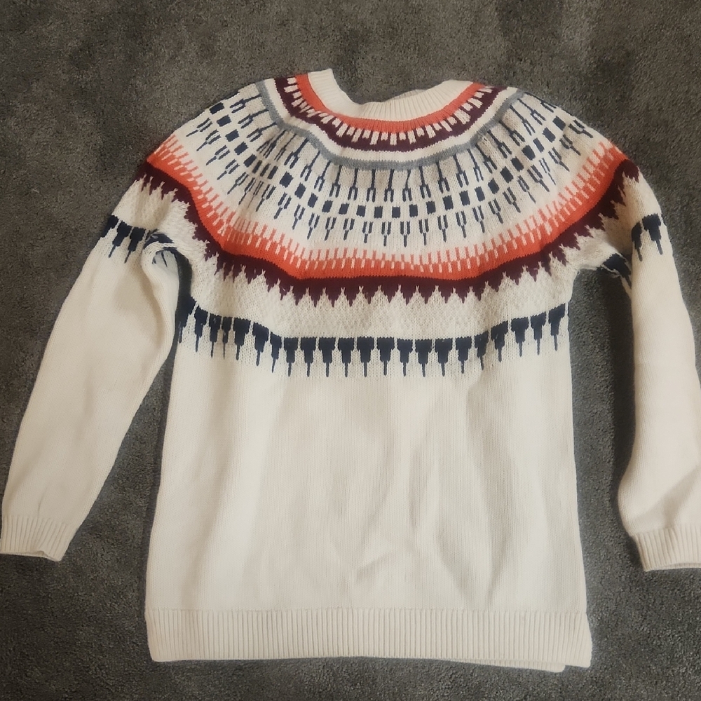 Boden Women's White and Red Patterned Crewneck Sweater